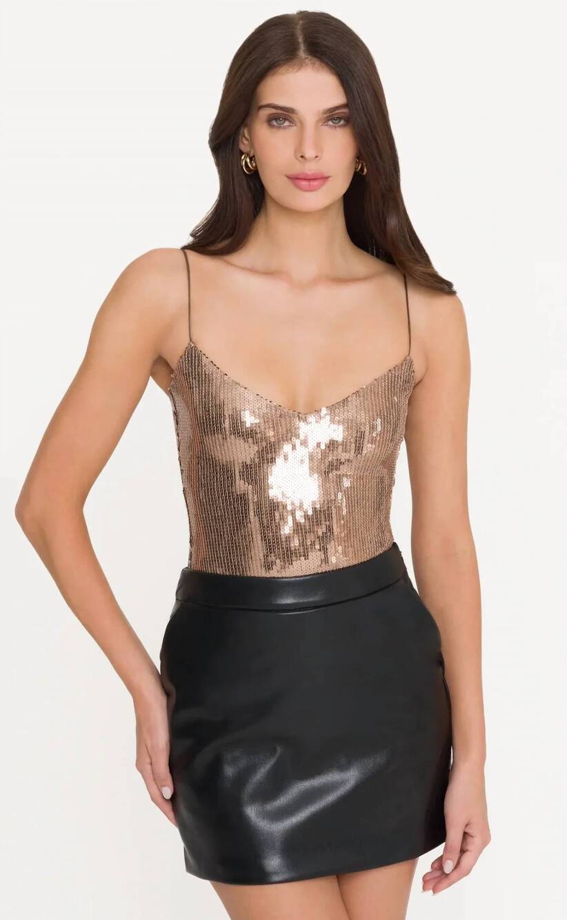NEW GENERATION LOVE sarah sequin bodysuit in coco